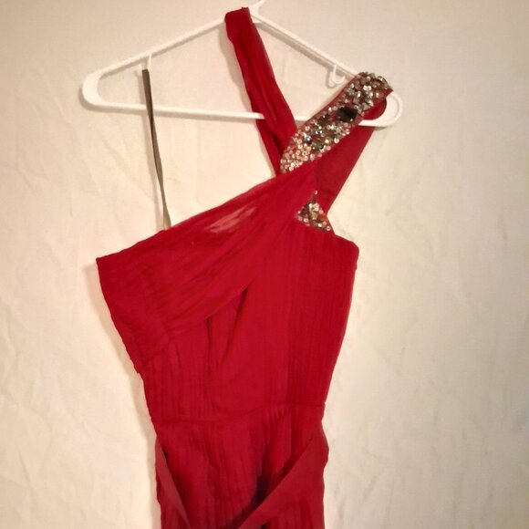 Embellished one shoulder Andy The Anh all Silk Size 0 Red Dress - Picture 3 of 9